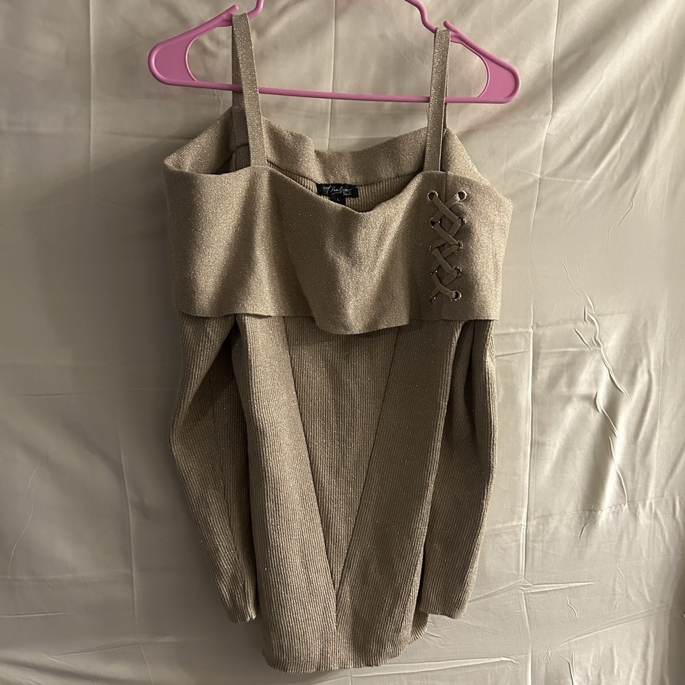 New Large Thalia Gold Metallic open Shoulder Top w/tie Up Detail #1721*1.2 (JFT)